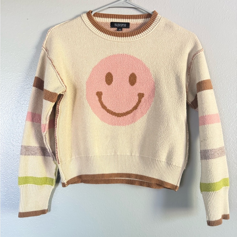 Buckle Cream and Pink Smiley Sweater